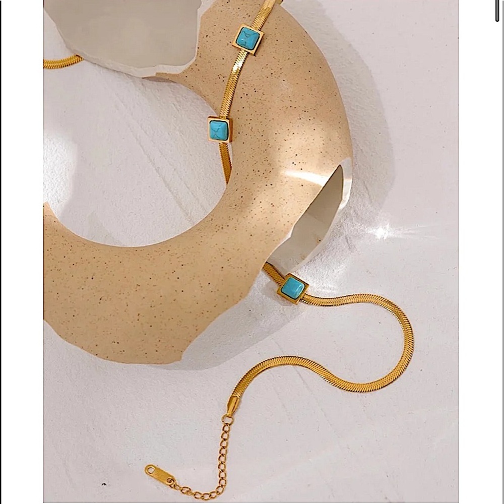 Turquoise Gold Plated Charm Pendant Necklace - Picture 7 of 11